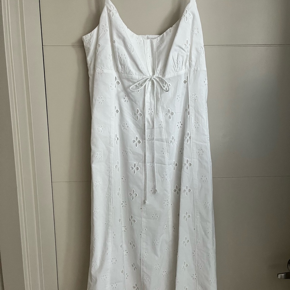 LOFT White Strappy Dress with Floral Eyelet